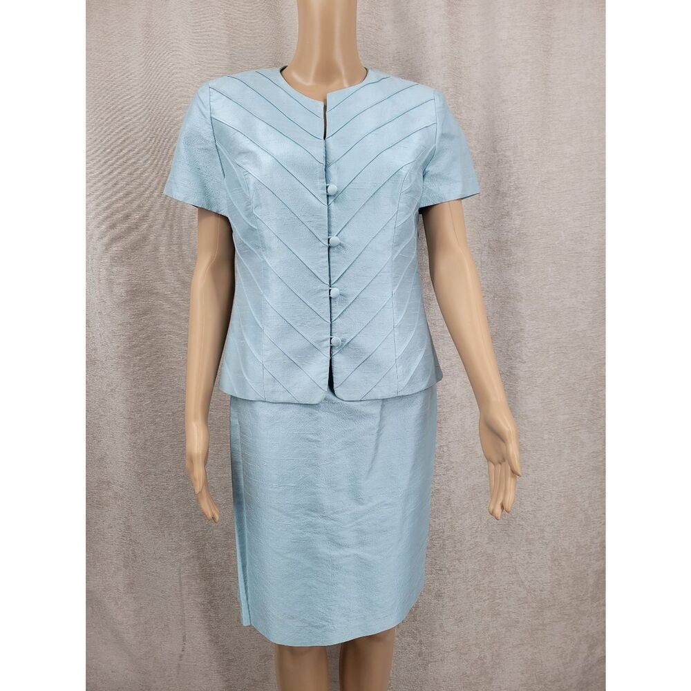 Silk Y2K Spenser Jeremy Light Blue Women's Skirt Suit Two-Piece Set Blazer